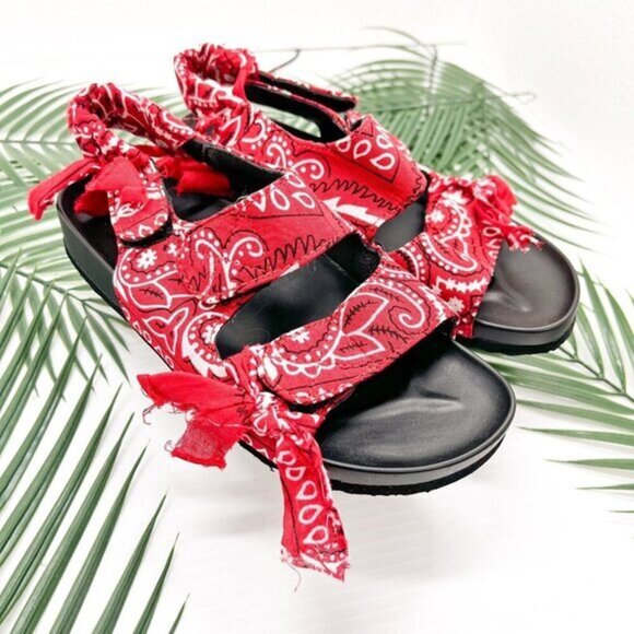 Arizona Love Red/White Apache Bandana-Detail Open-Toe Slingback Sandals - Picture 1 of 10